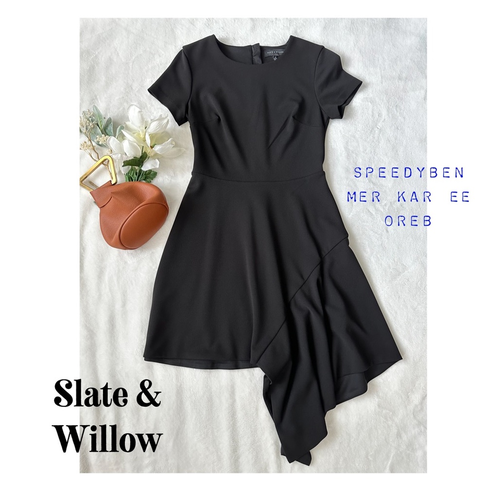 Slate & Willow Black Drape Hem Dress